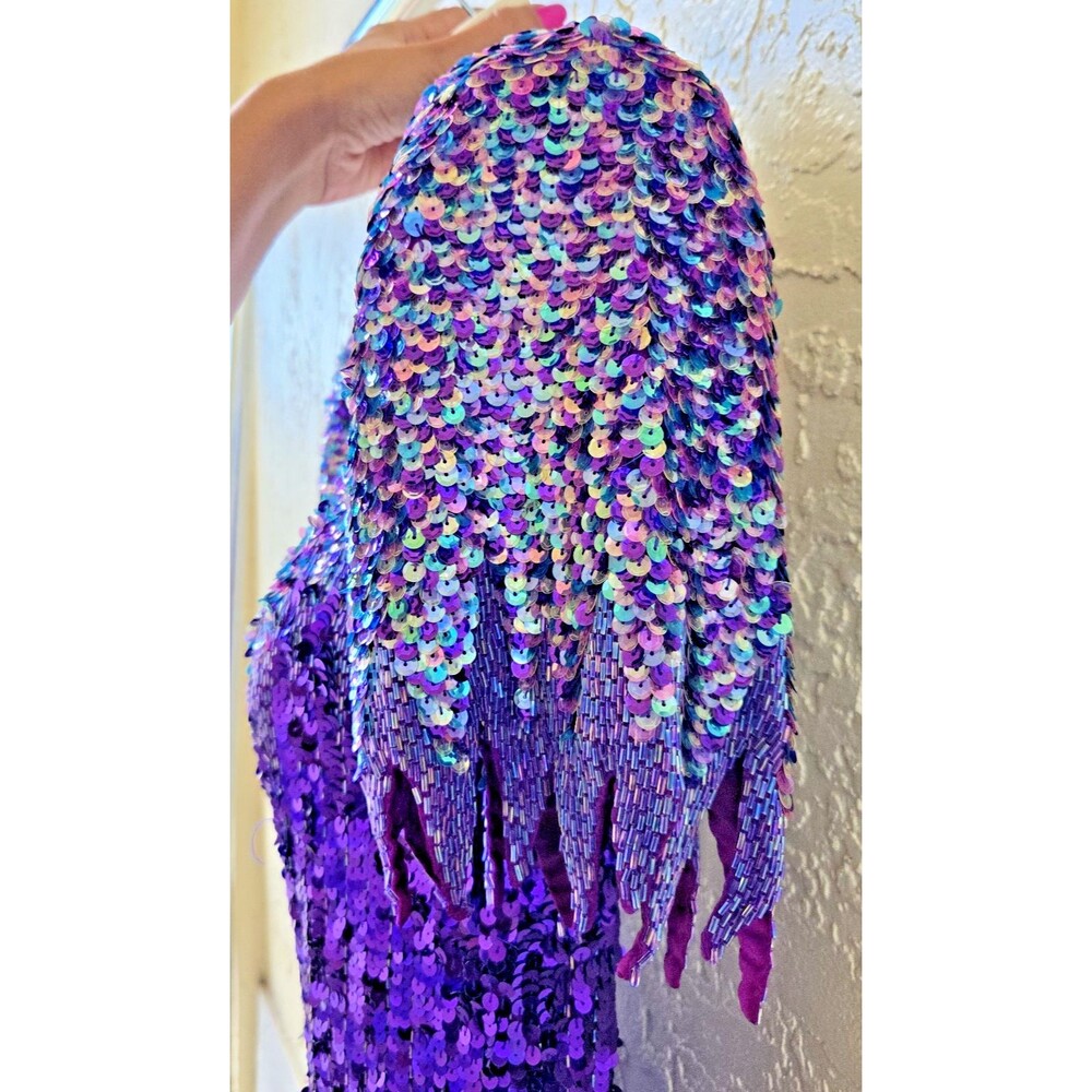 RARE CACHE Vtg 80s Purple Silk Sequin Gown Dress 10 Pageant Dynasty Angel Winged - Picture 16 of 16